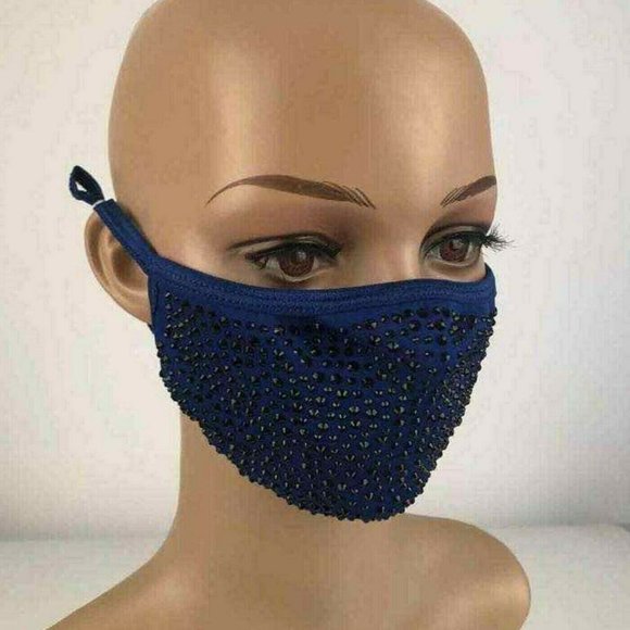 Bling Face Mask With Rhinestone Fashion Mask With Filter Pocket Adjustable - Picture 3 of 16